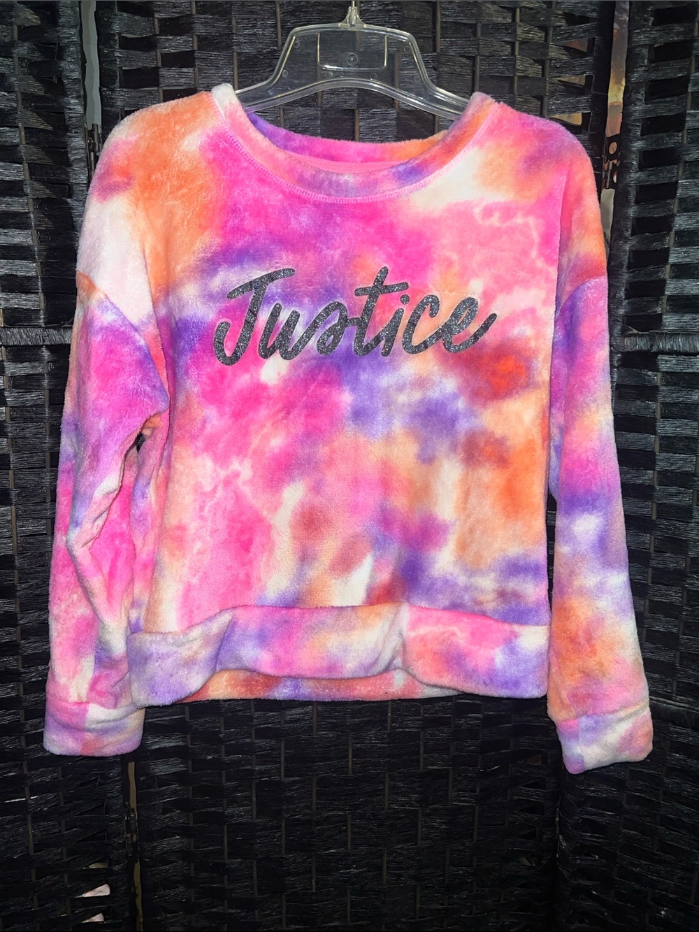 Justice Plush Tie-Dye Pullover in Pink, Purple, Orange sleep size 12